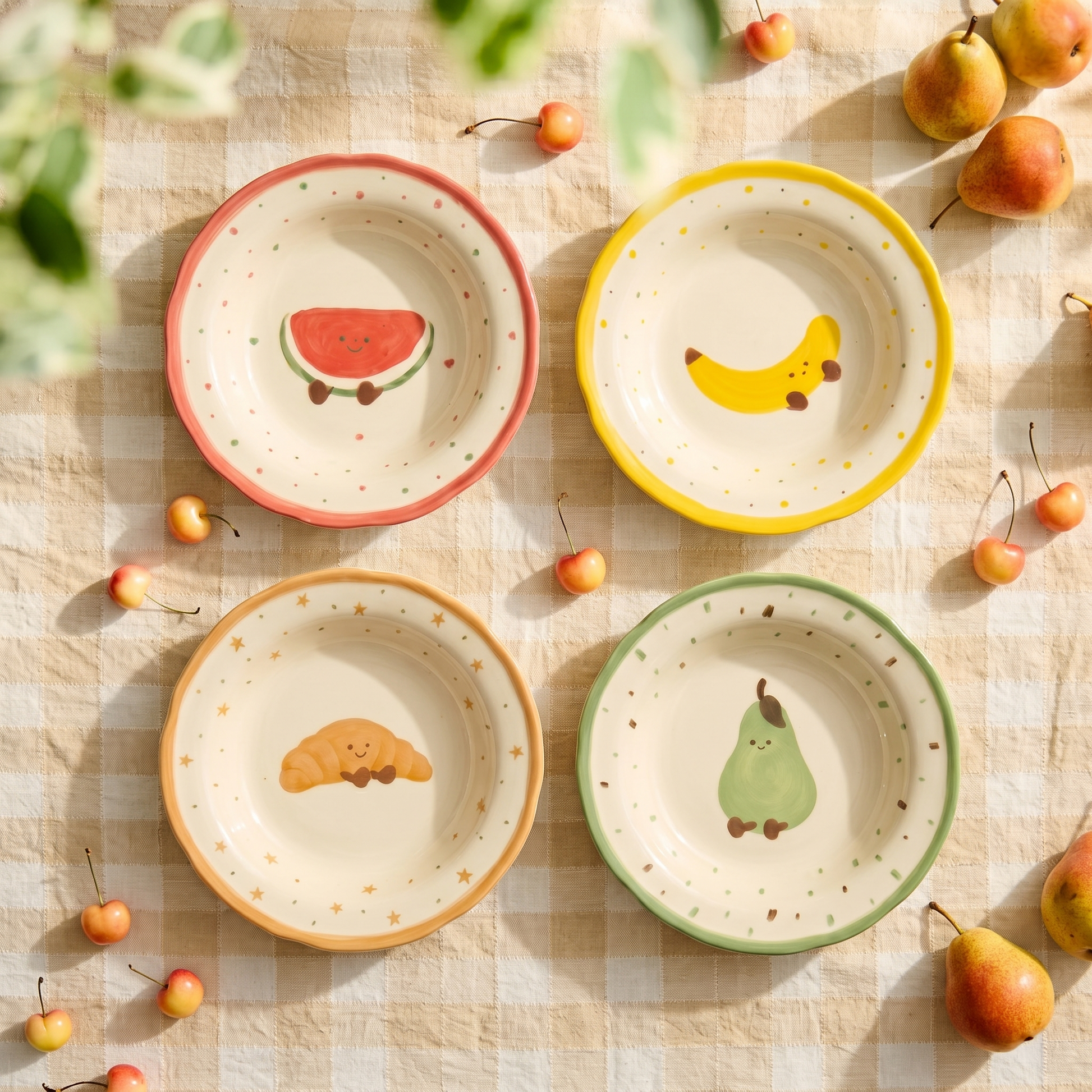 Fruit and Croissant Ceramic Plate Set detail - MoriMori Home
