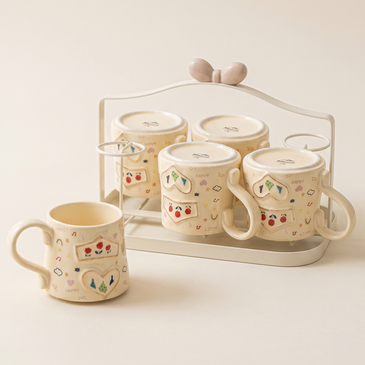 Garden Mori Ceramic Mug 10 oz ribbon-shaped handle - MoriMori Home