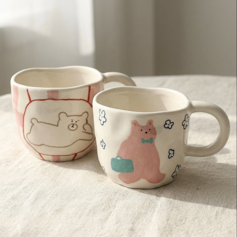 Hand-Pinched Irregular Cute Bear Ceramic Mug · 8oz