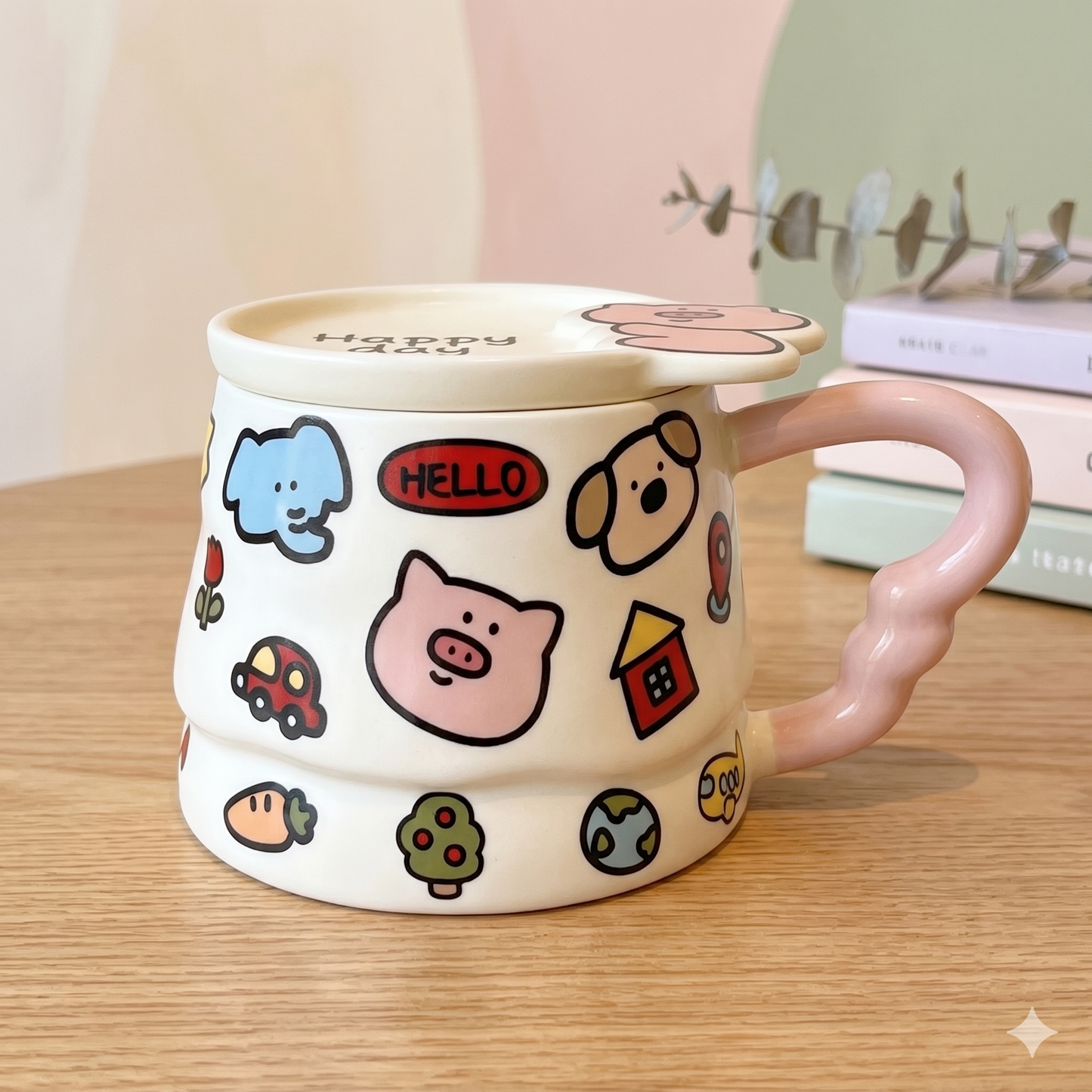 Piggy Party Mug with Lid · 13.5 oz · Pink