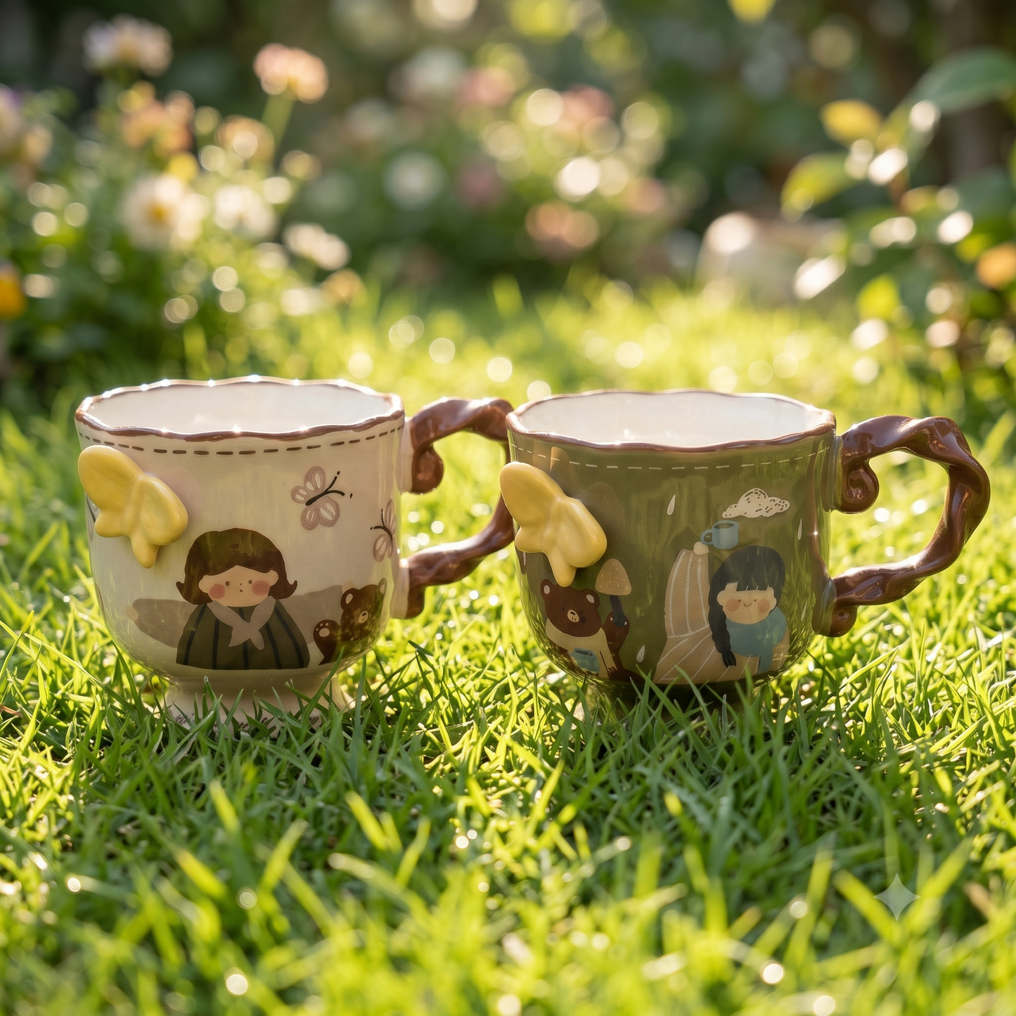 Butterfly Embossed Ceramic Goblet Mug · 12 oz