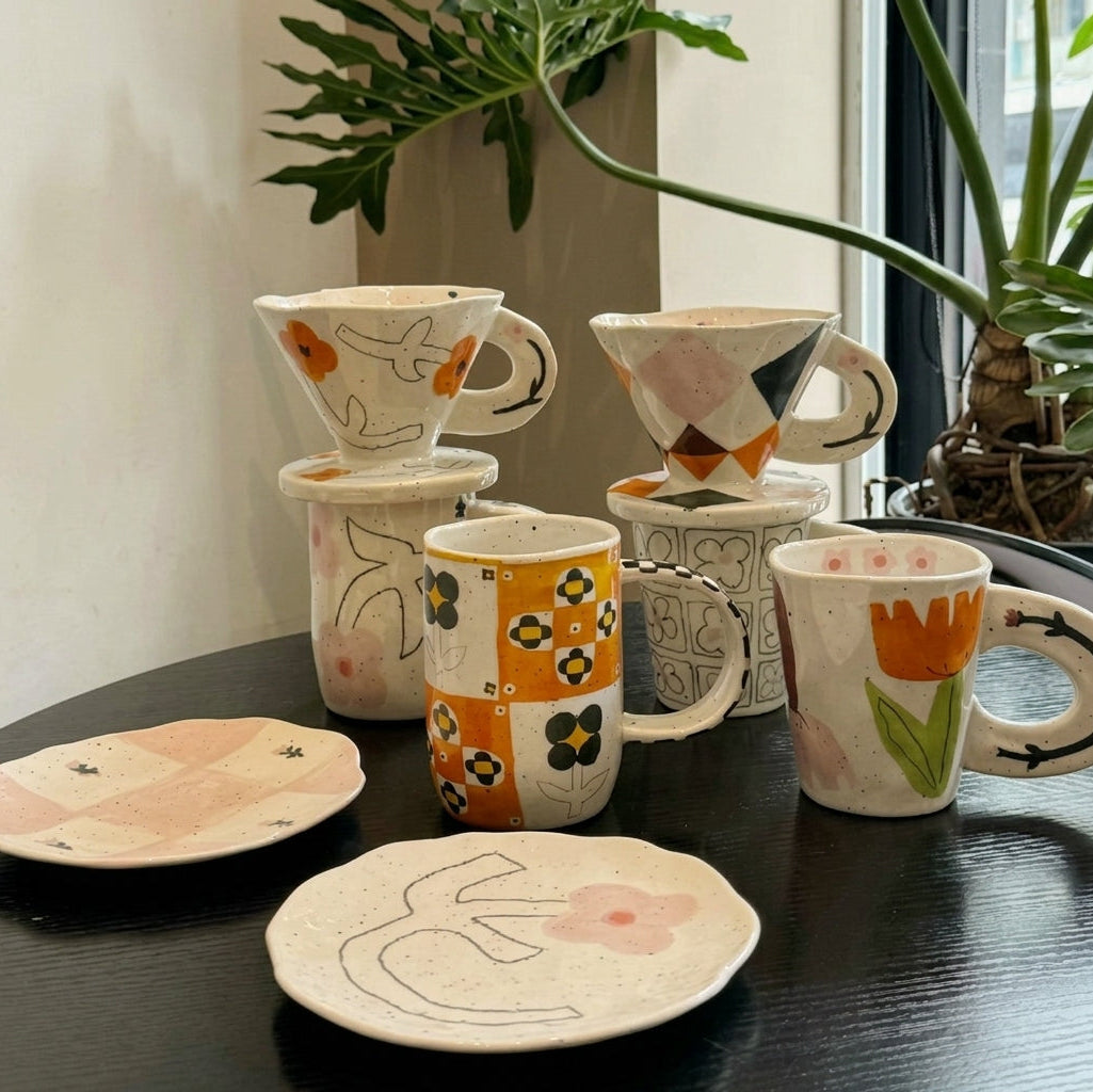 Floral Design Hand-Painted Ceramic Tableware