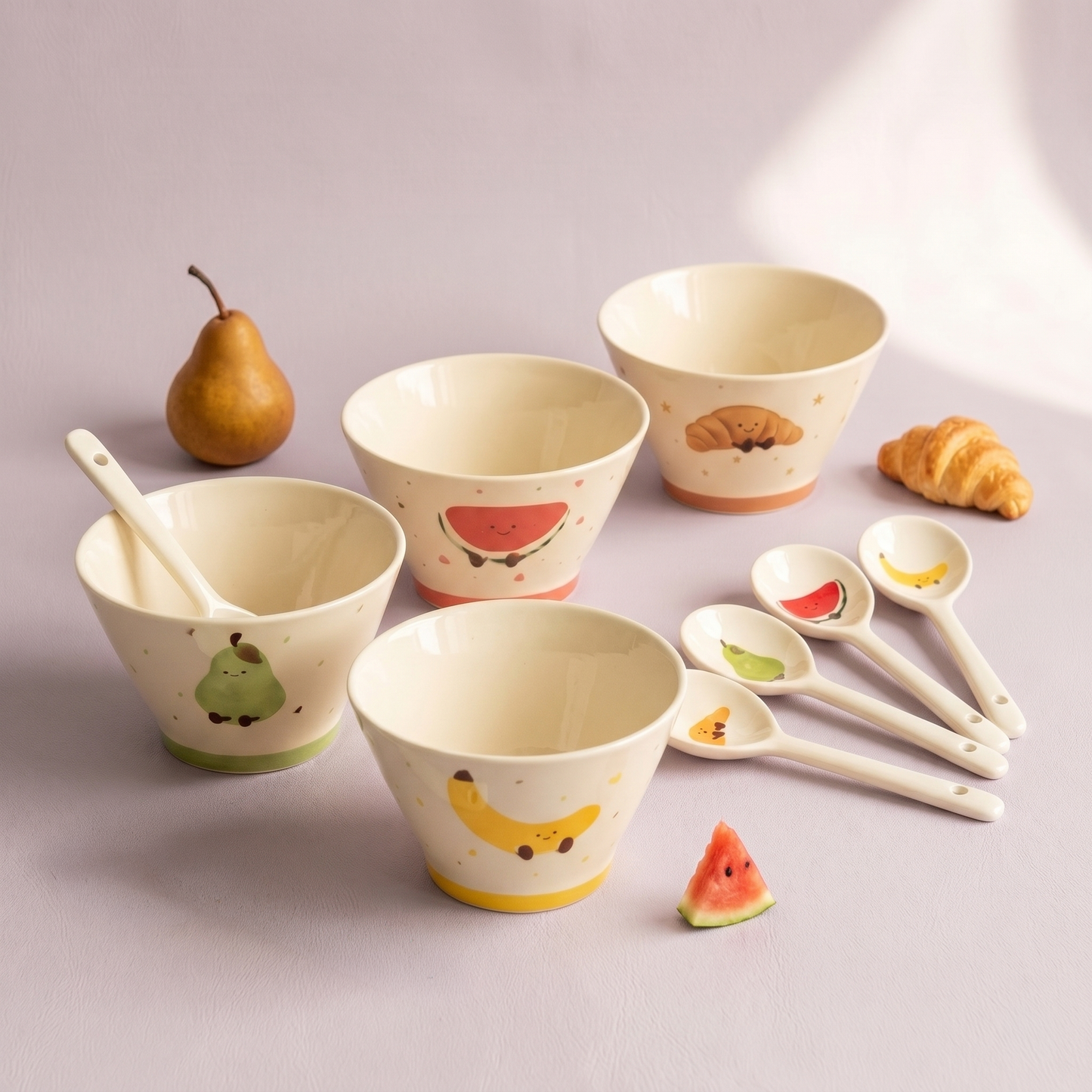 Fruit and Croissant Hat Bowl Set top view - MoriMori Home
