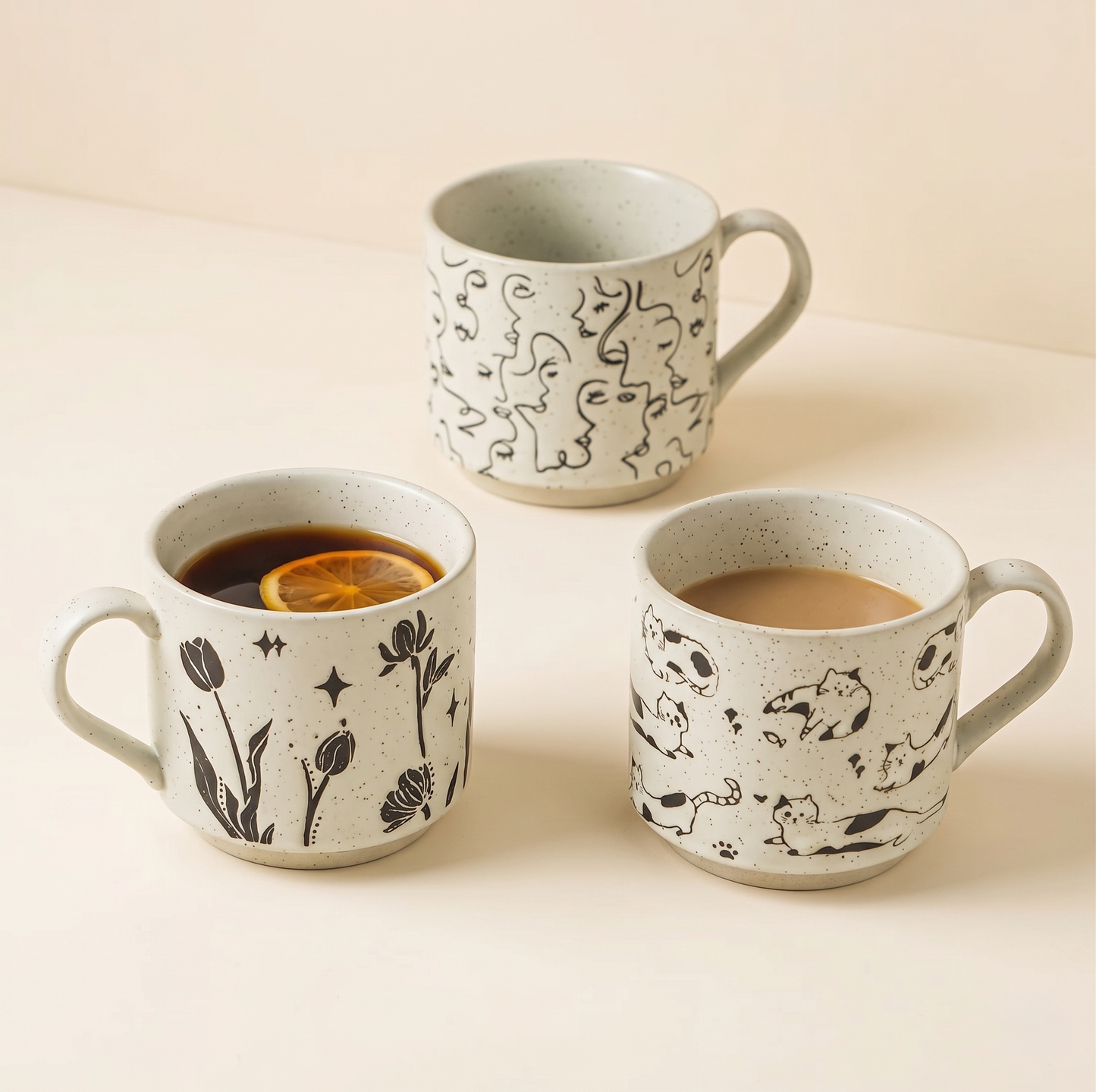 Vintage Style Ceramic Mug 11.8 oz Expression Small Flower Cat - MoriMori Home