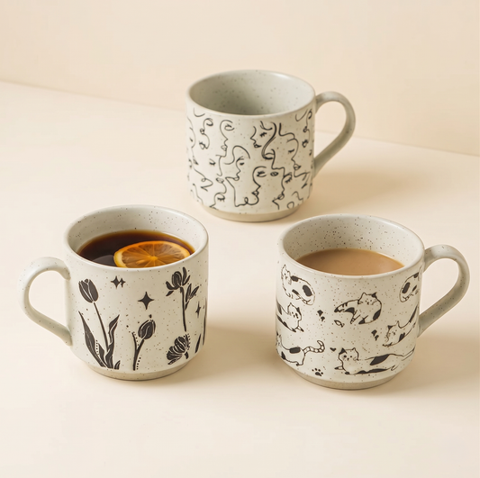 Vintage Style Ceramic Mug 11.8 oz Expression Small Flower Cat - MoriMori Home