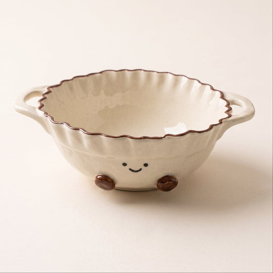 Cocoa Bean Wave Double-Ear Ceramic Bowl · 9"