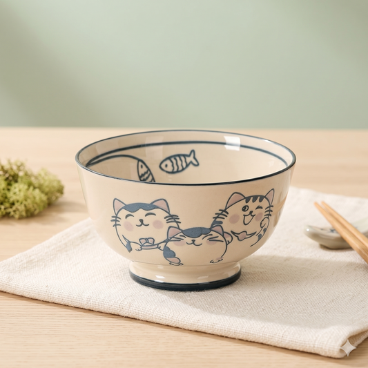 Neko Noodle Bowl · 6" Underglaze Blue