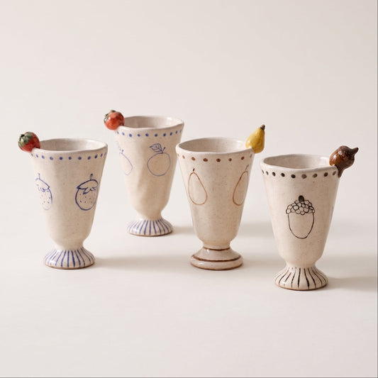 Illustrated Fruit Pedestal Ceramic Cup · 6.8 oz