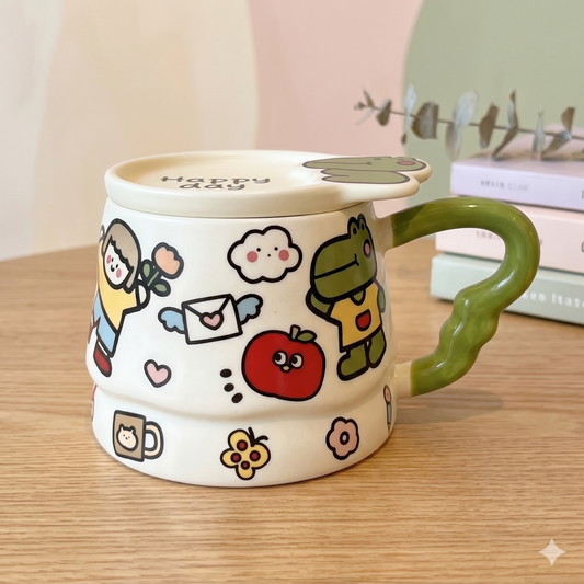 Dino Doodle Mug with Lid · 13.5 oz · Green