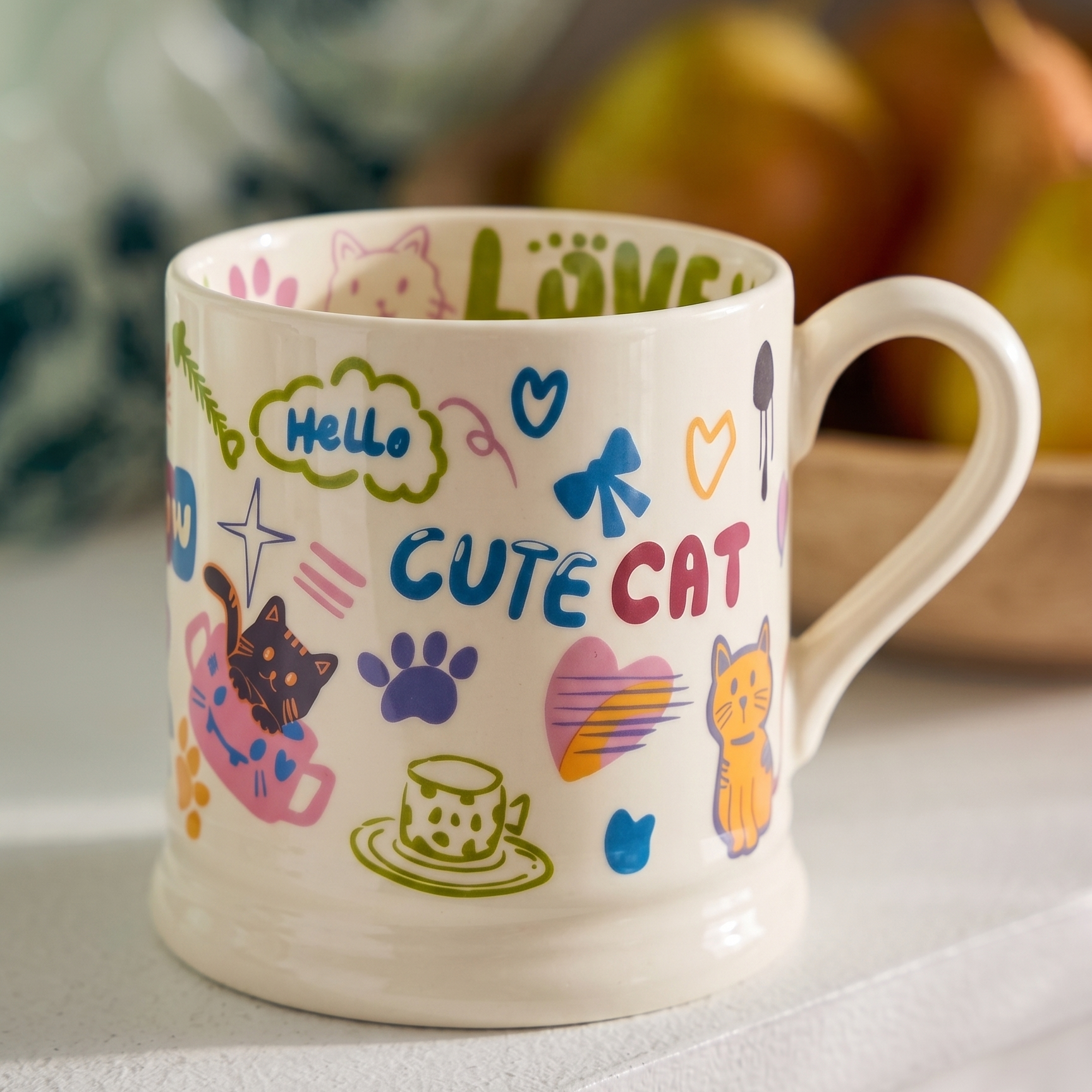 Graffiti Cat Ceramic Mug top view - MoriMori Home