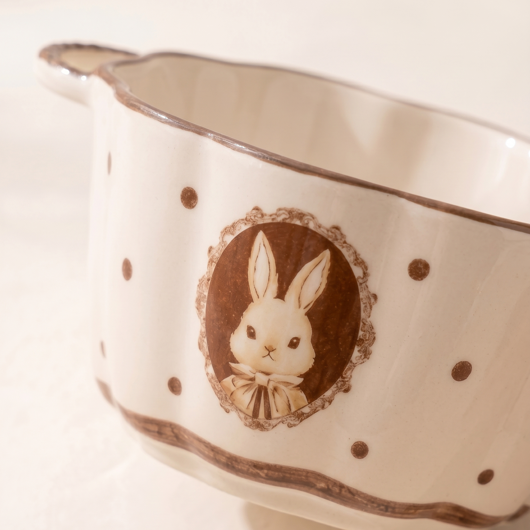 Hana Rabbit Double-Handle Ceramic Bowl detail - MoriMori Home