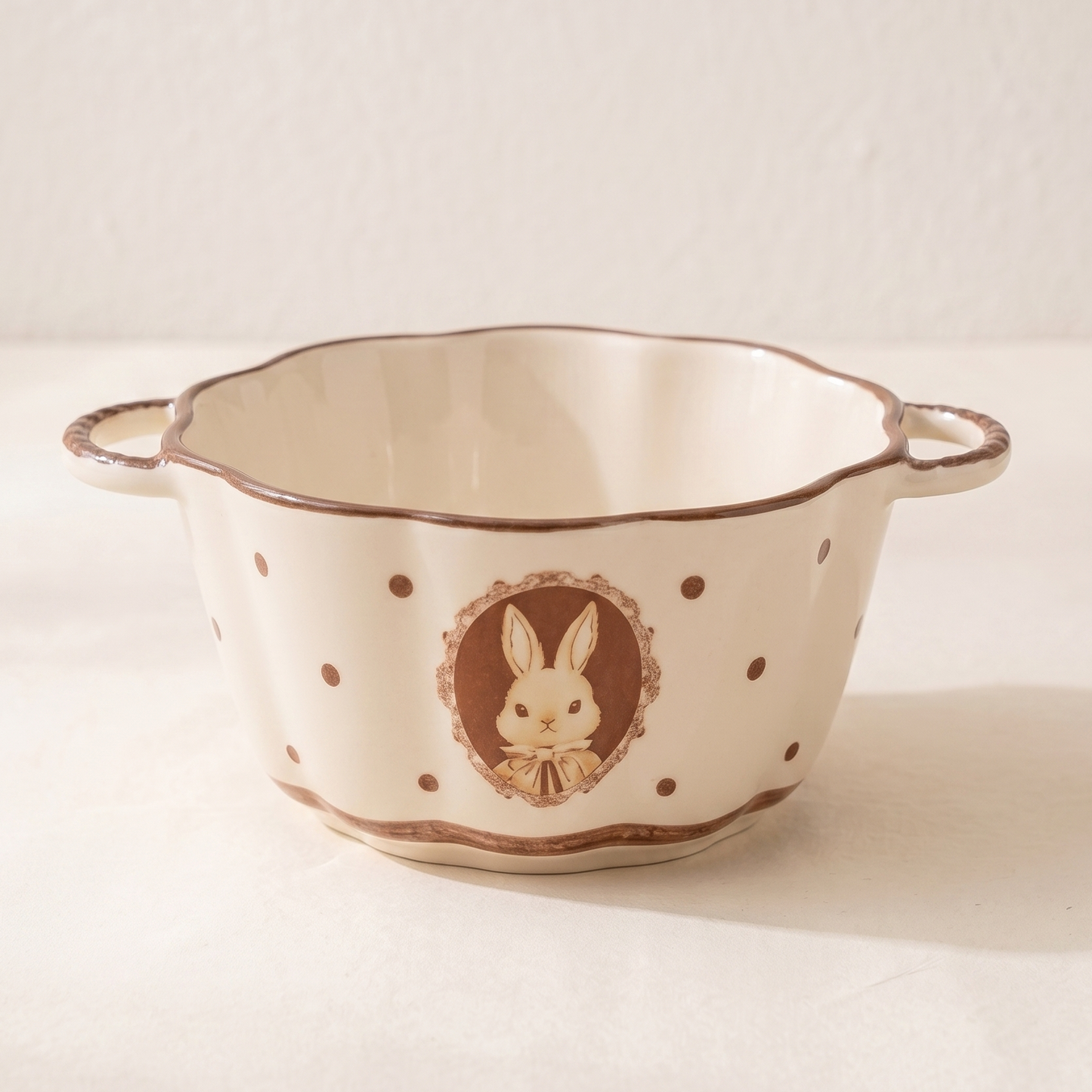 Hana Rabbit Double-Handle Ceramic Bowl 6 inch Cream Glaze - MoriMori Home