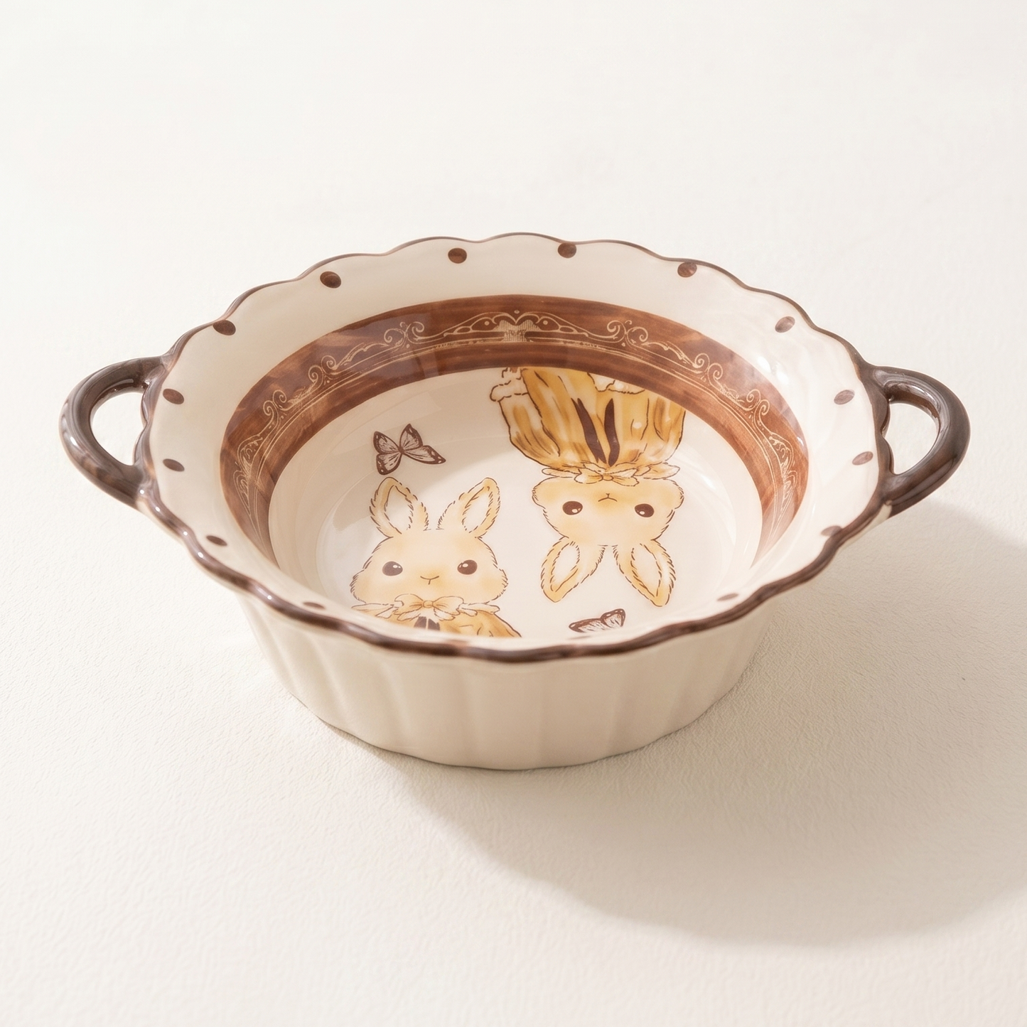 Hana Rabbit Double Ear Ceramic Bowl angled view - MoriMori Home