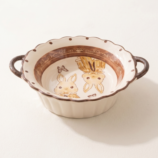 Hana Rabbit Double Ear Ceramic Bowl · 7.5" Milk White
