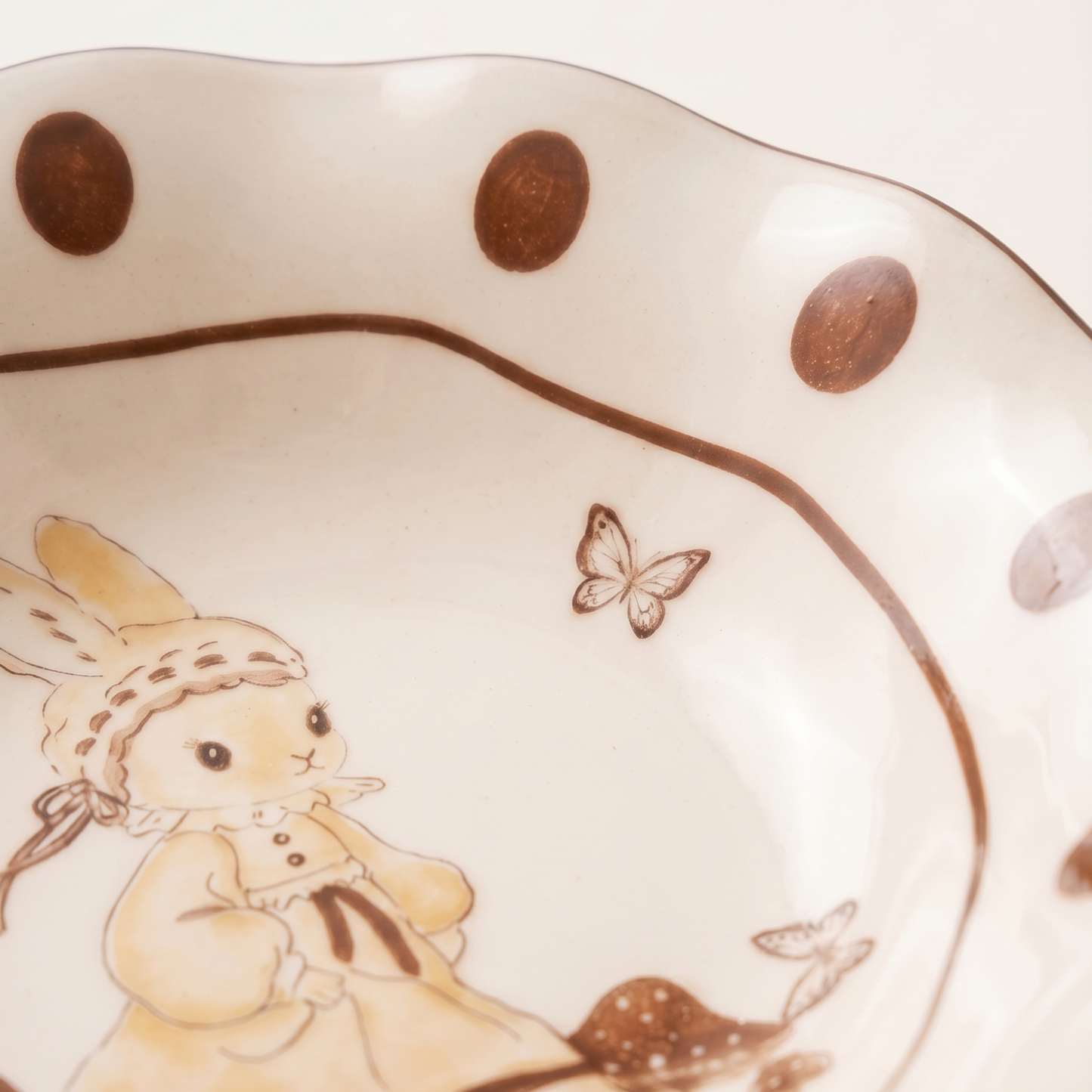 Hana Rabbit Lotus Deep Ceramic Plate top view - MoriMori Home