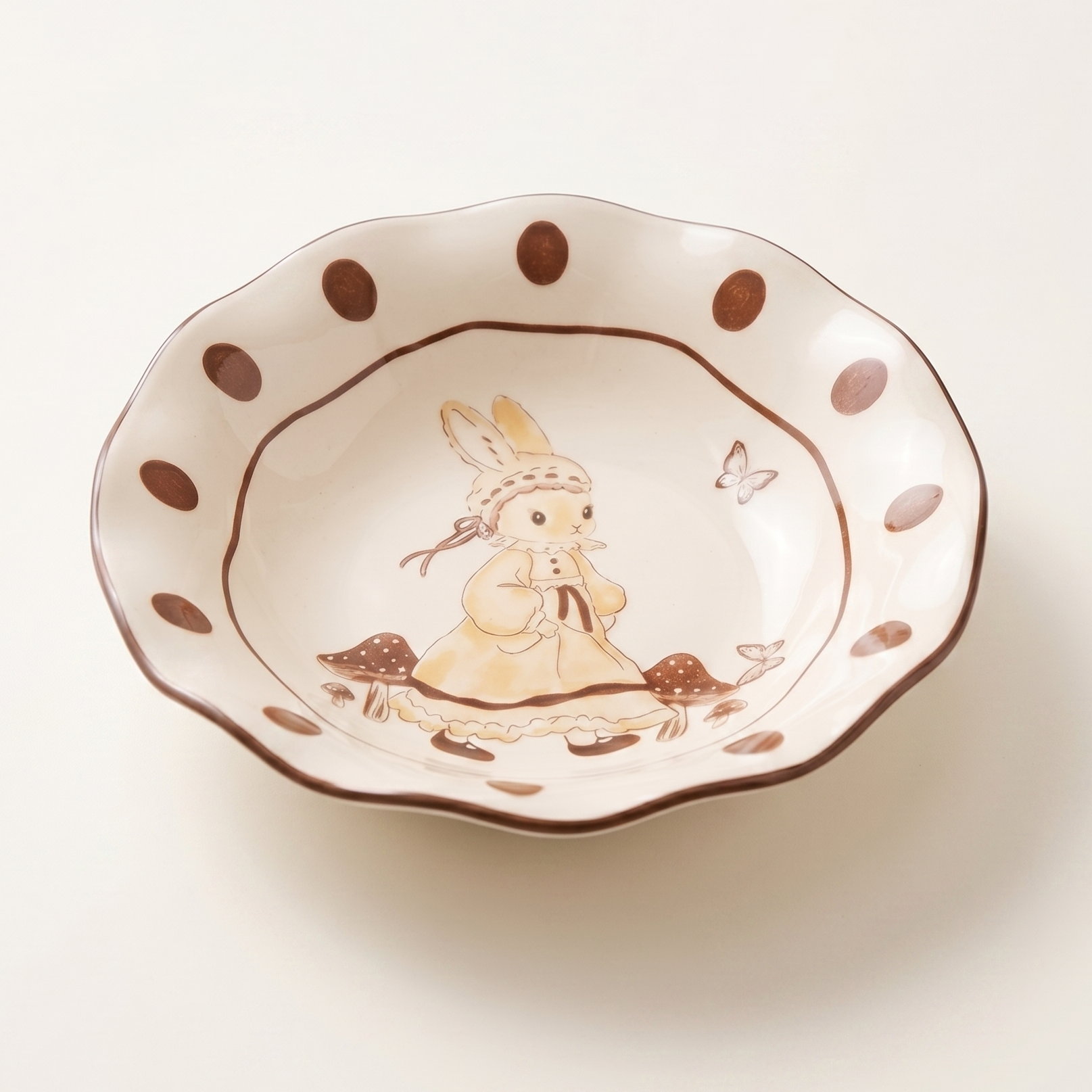 Hana Rabbit Lotus Deep Ceramic Plate 8 inch Milk White - MoriMori Home