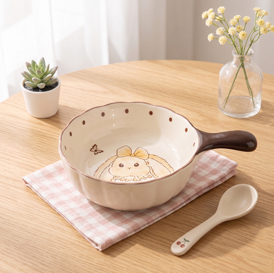 Hana Rabbit Lotus Handle Bowl · 6" Milk White