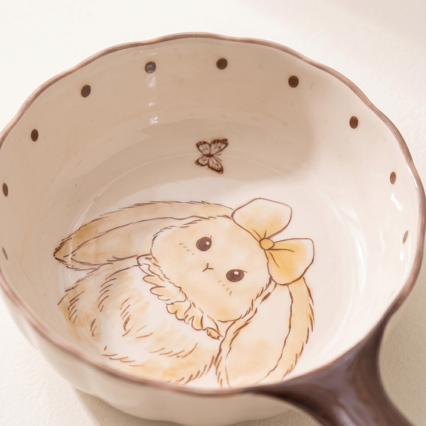 Hana Rabbit Lotus Handle Ceramic Bowl angled - MoriMori Home