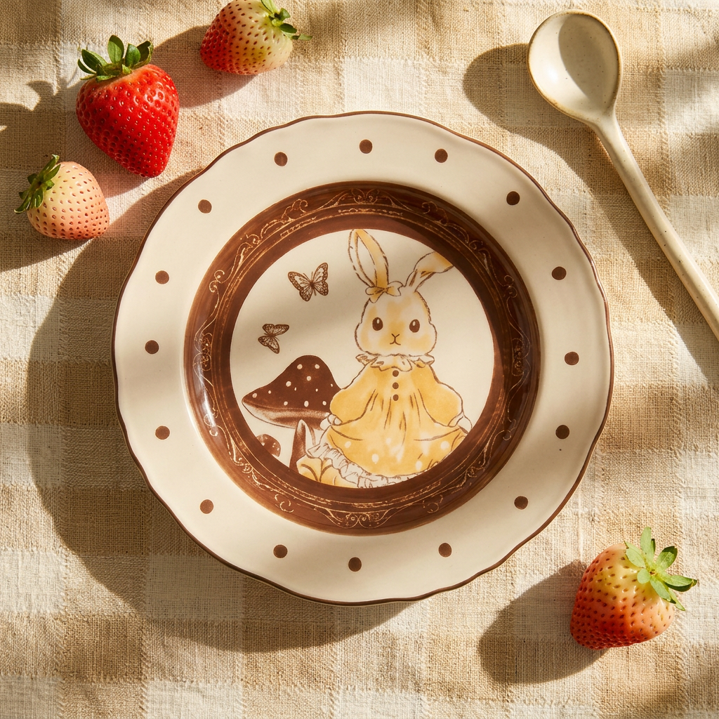Hana Rabbit Ruffled Ceramic Plate 8 inch detail - MoriMori Home
