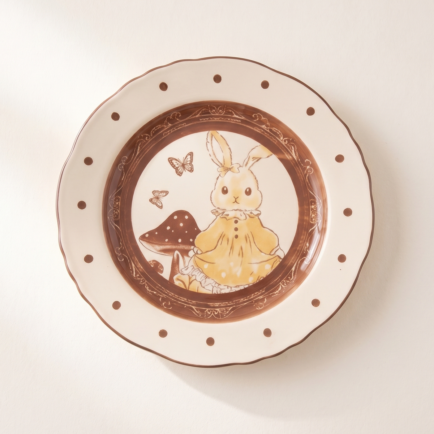 Hana Rabbit Ruffled Ceramic Plate 8 inch Cream Glaze - MoriMori Home