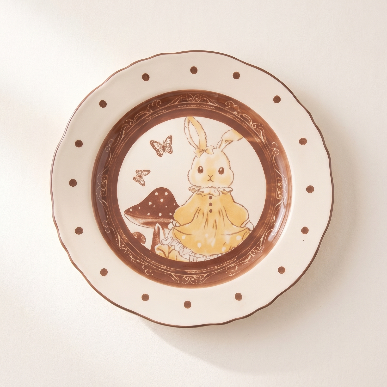 Hana Rabbit Ruffled Ceramic Plate 8 inch Cream Glaze - MoriMori Home