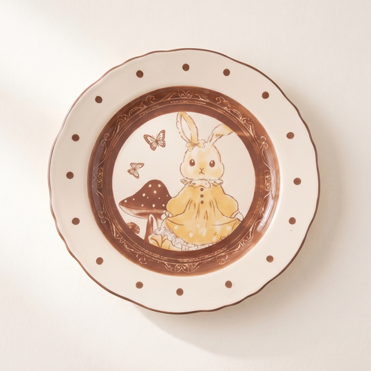 Hana Rabbit Ruffled Ceramic Plate 8 inch Cream Glaze - MoriMori Home