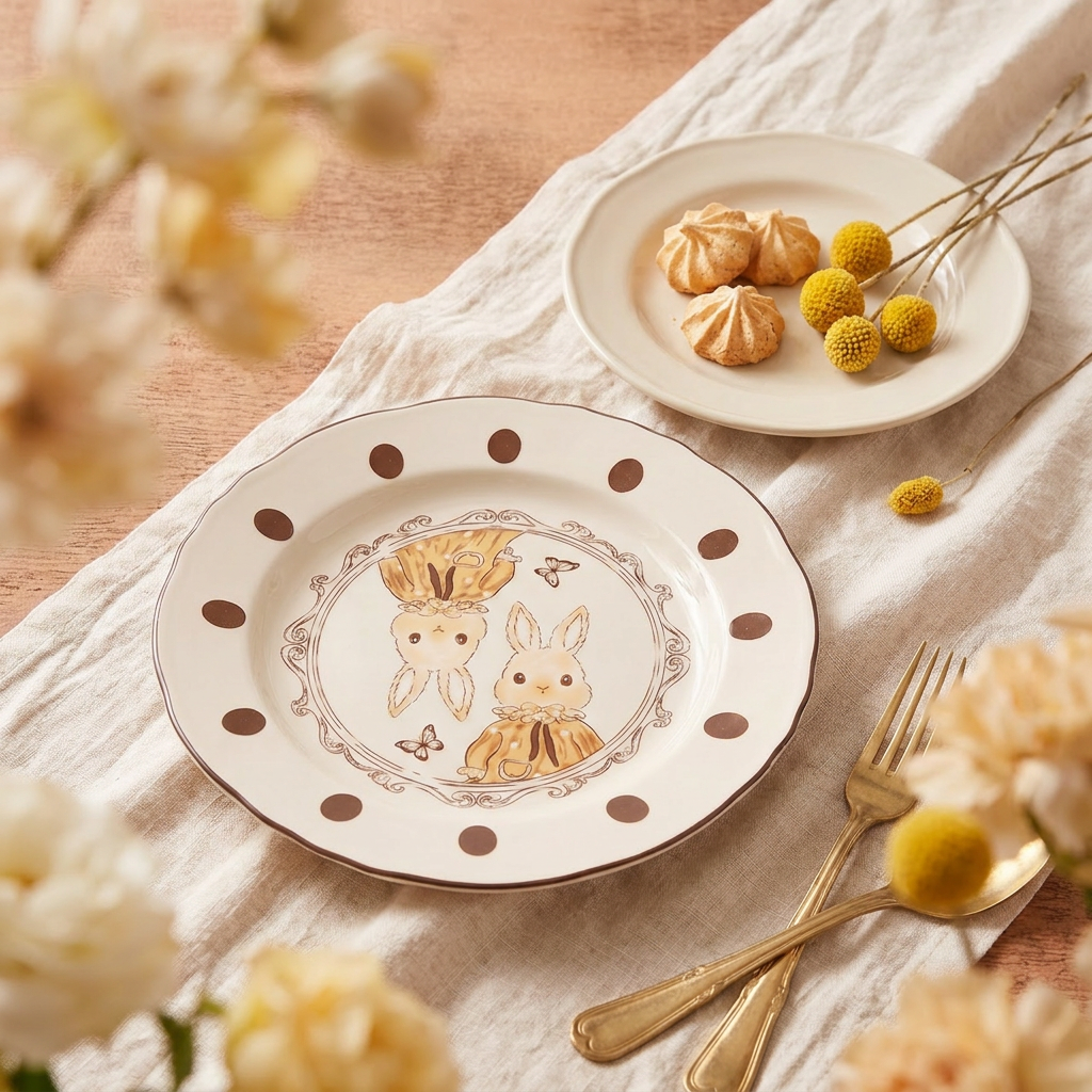 Hana Rabbit Ruffled Plate · 10" Cream Glaze