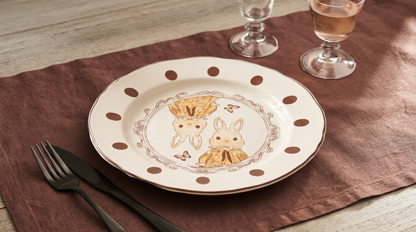 Hana Rabbit Ruffled Plate · 10" Cream Glaze