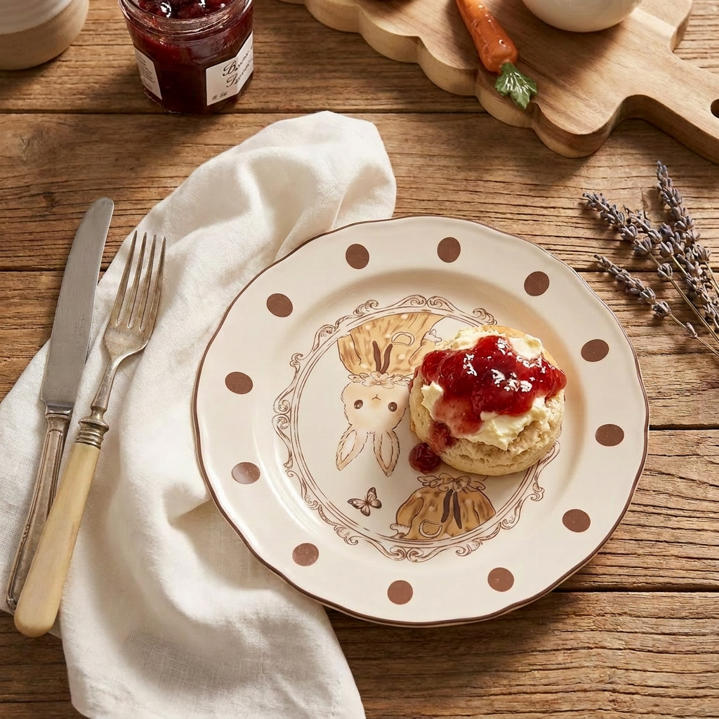 Hana Rabbit Ruffled Plate · 10" Cream Glaze