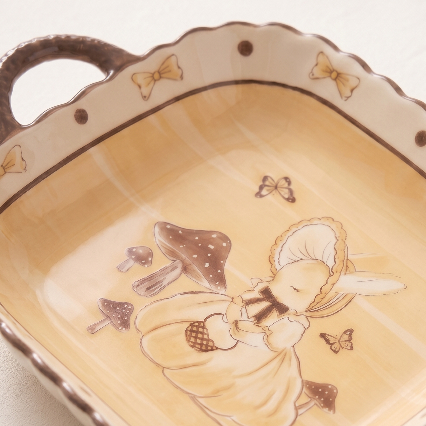 Hana Rabbit Square Ear Ceramic Plate angled view - MoriMori Home