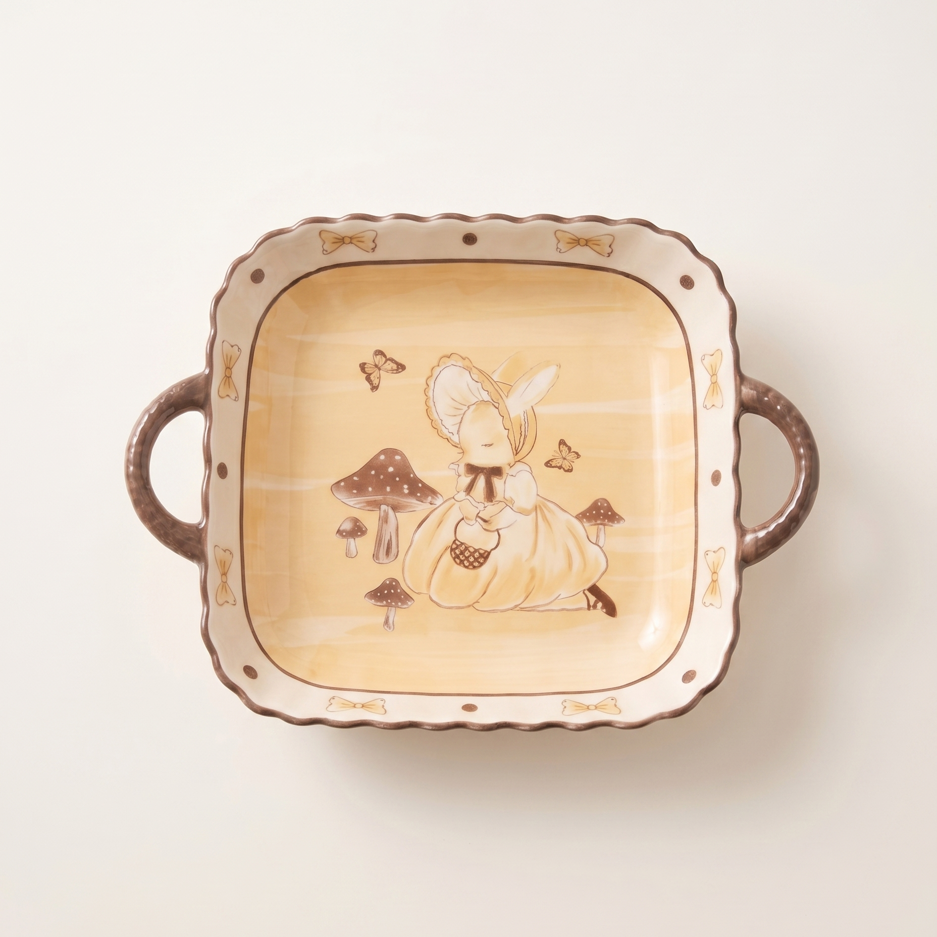 Hana Rabbit Square Ear Ceramic Plate 9.25 inch Milk White - MoriMori Home