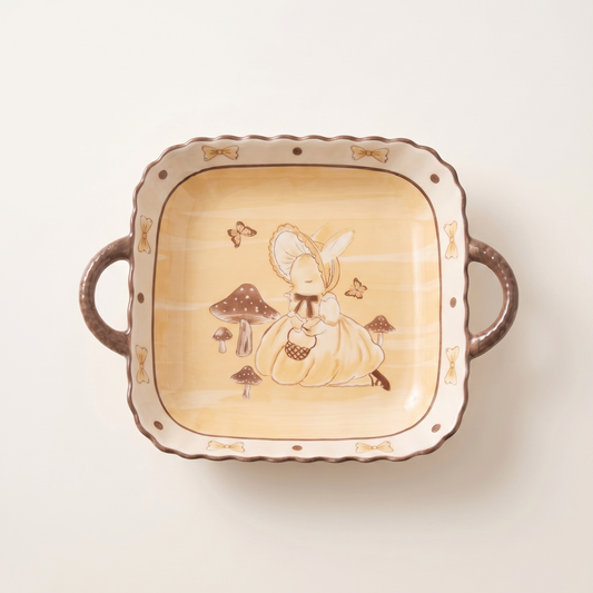Hana Rabbit Square Ear Ceramic Plate 9.25 inch Milk White - MoriMori Home