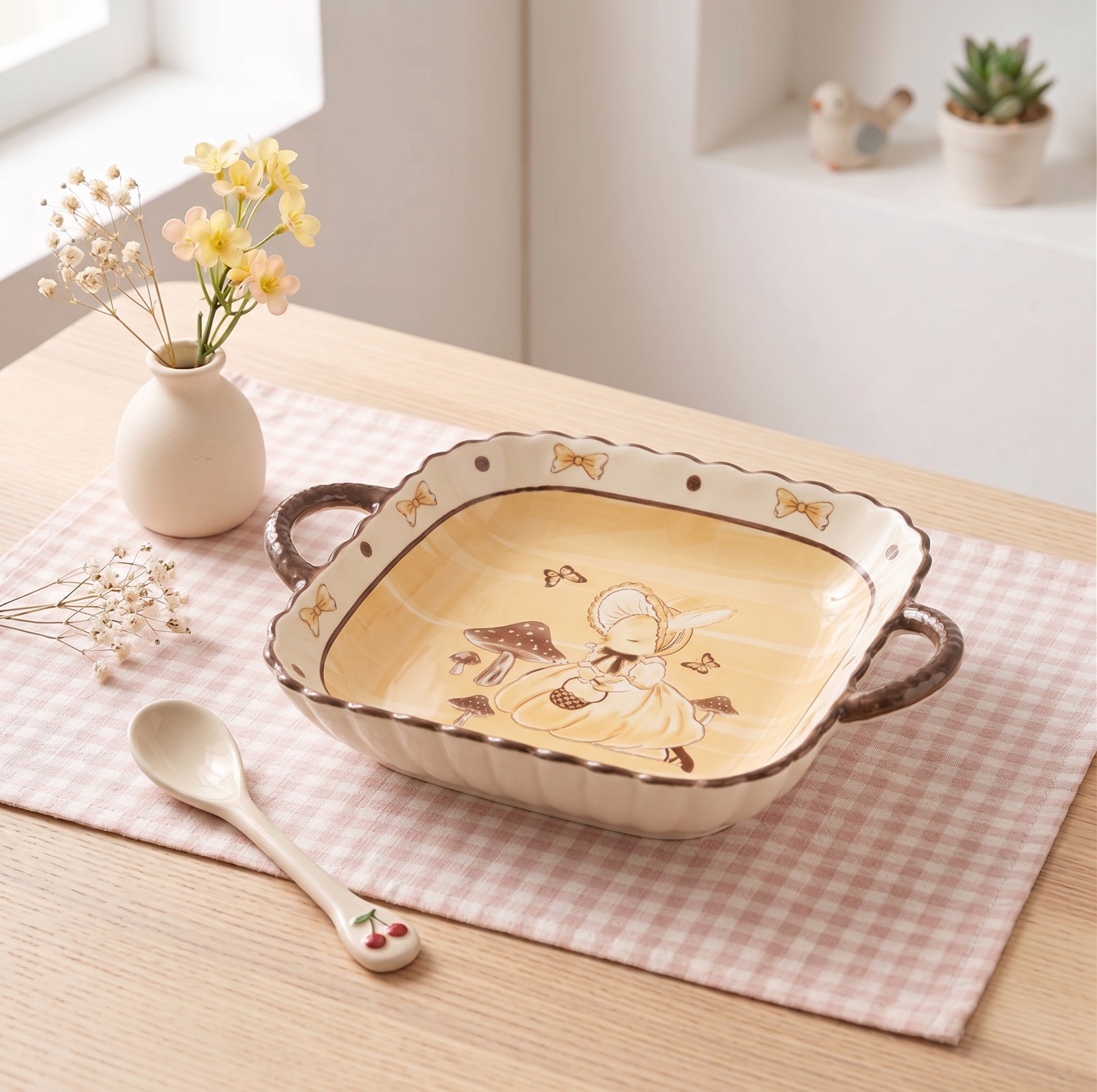 Hana Rabbit Square Ear Ceramic Plate · 9.25" Milk White