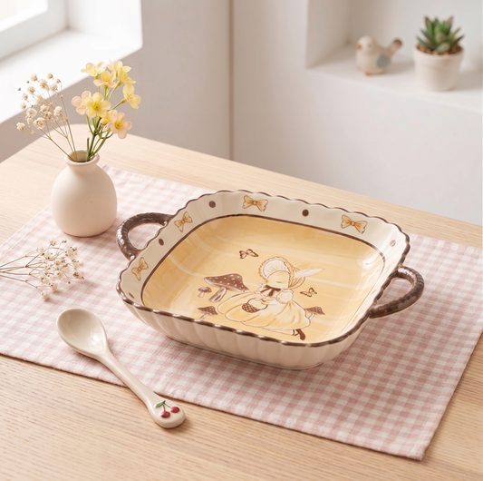 Hana Rabbit Square Ear Ceramic Plate · 9.25" Milk White