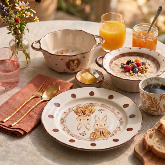 Hana Rabbit Lotus Deep Plate · 8" Milk White