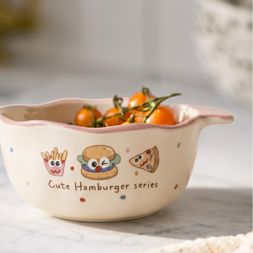 Happy Burger Illustrated Double Ear Bowl detail - MoriMori Home
