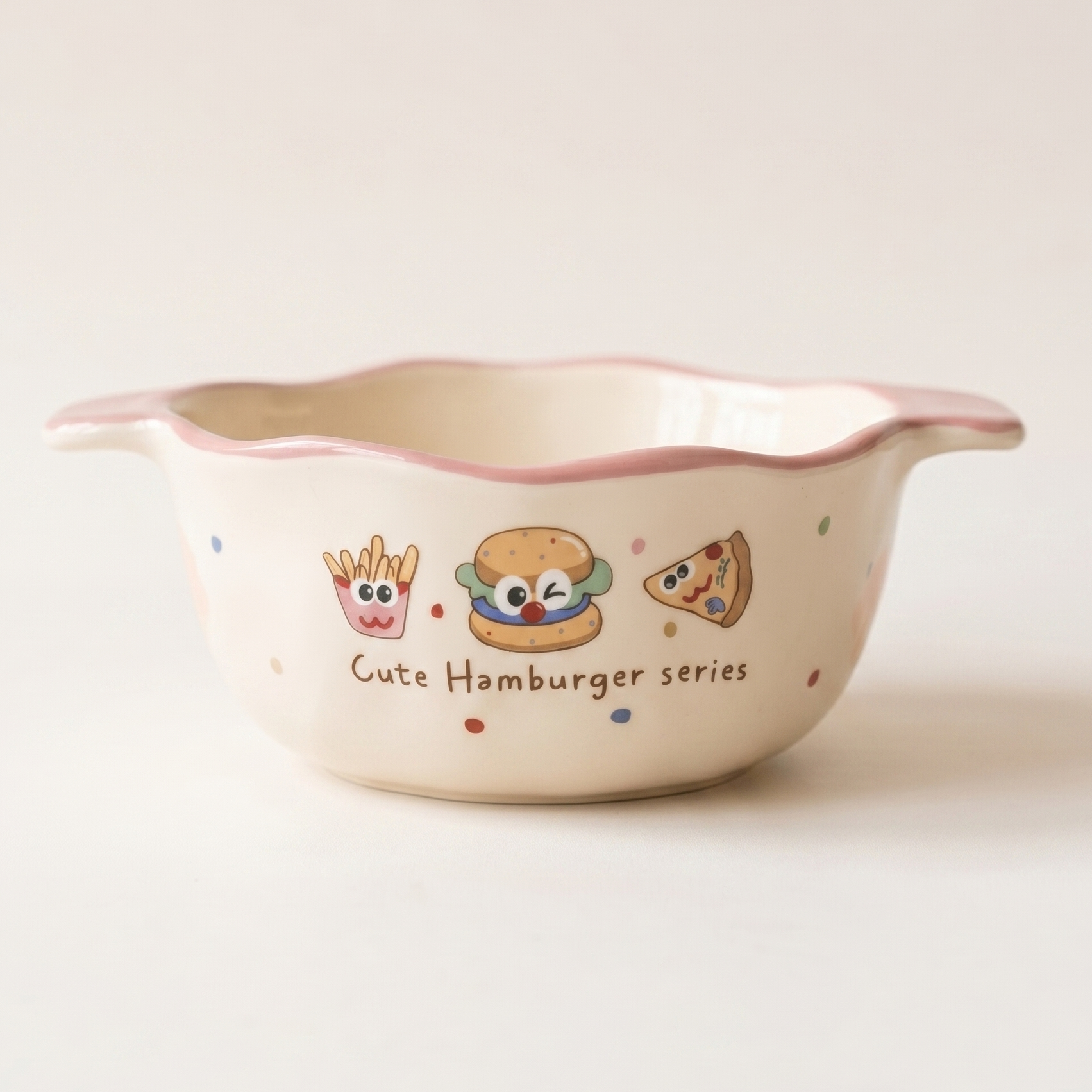 Happy Burger Illustrated Ceramic Double Ear Bowl 6.5 inch - MoriMori Home