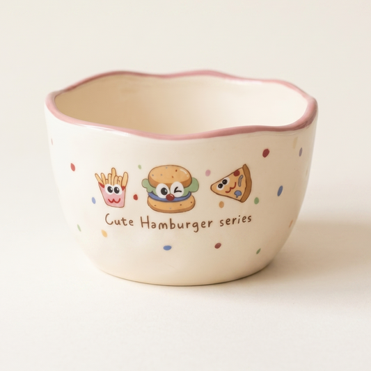 Happy Burger Illustrated Ceramic Mini Bowl 4.5 inch - MoriMori Home