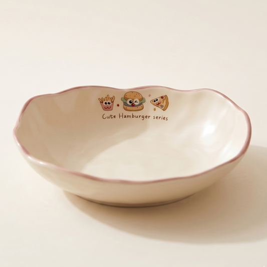 Happy Burger Illustrated Ceramic Oval Bowl 8 inch - MoriMori Home
