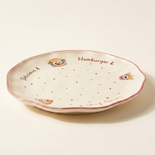 Happy Burger Illustrated Ceramic Rice Plate 8 inch - MoriMori Home