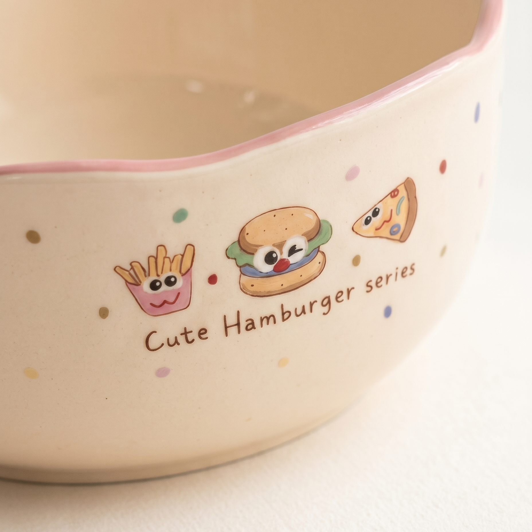 Happy Burger Illustrated Ceramic Soup Bowl detail - MoriMori Home