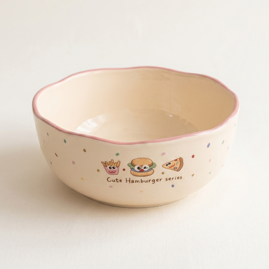 Happy Burger Illustrated Ceramic Soup Bowl 8 inch - MoriMori Home