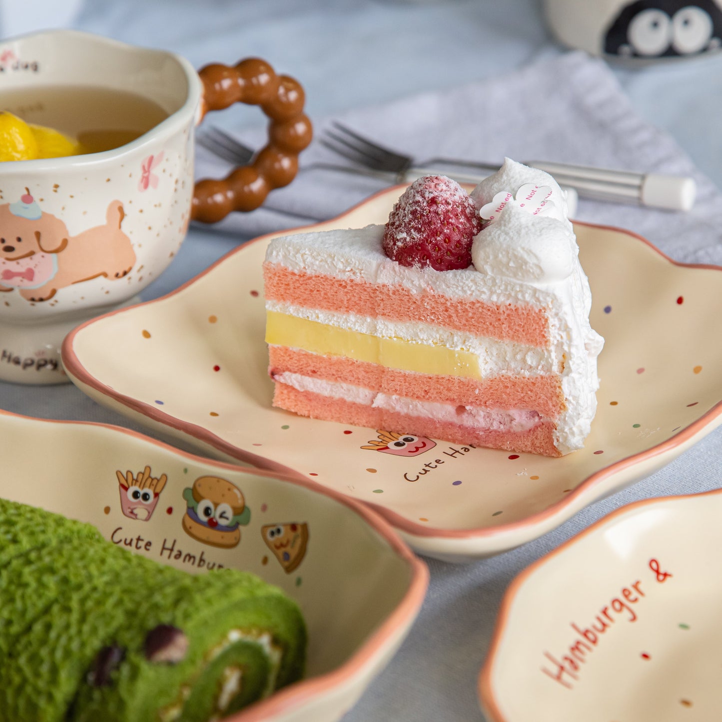 Happy Burger Illustrated Ceramic Square Plate · 8"