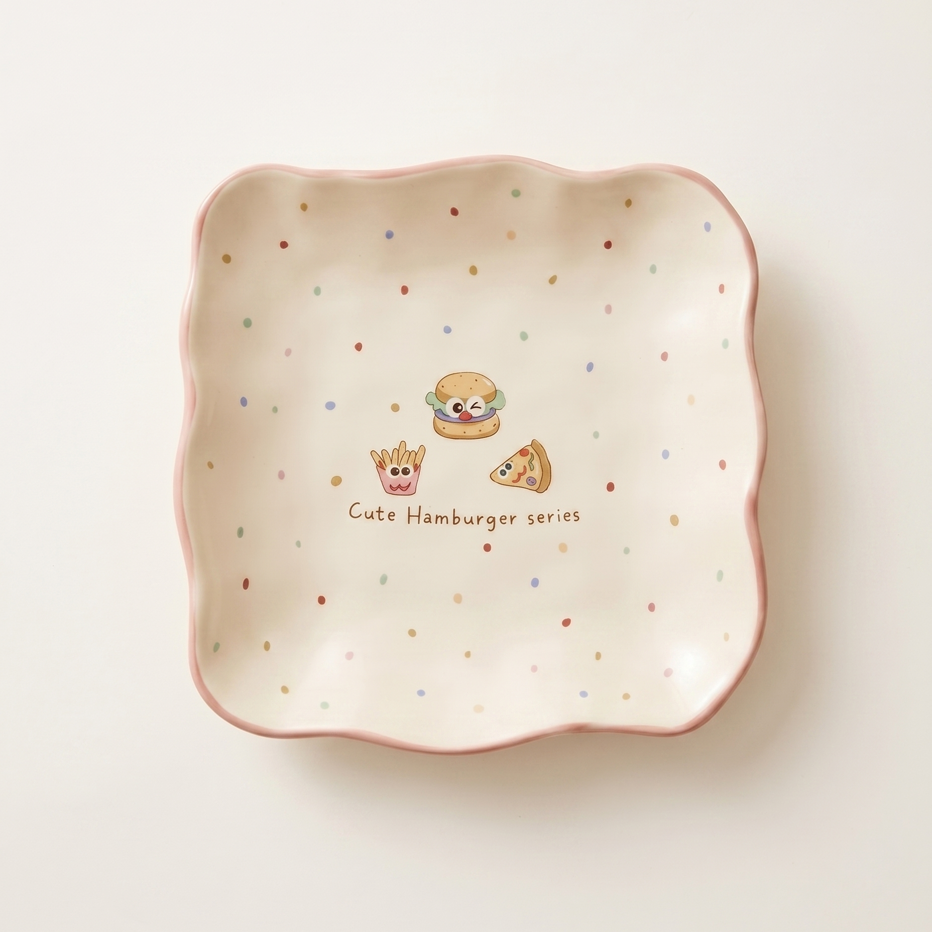 Happy Burger Illustrated Ceramic Square Plate 8 inch - MoriMori Home