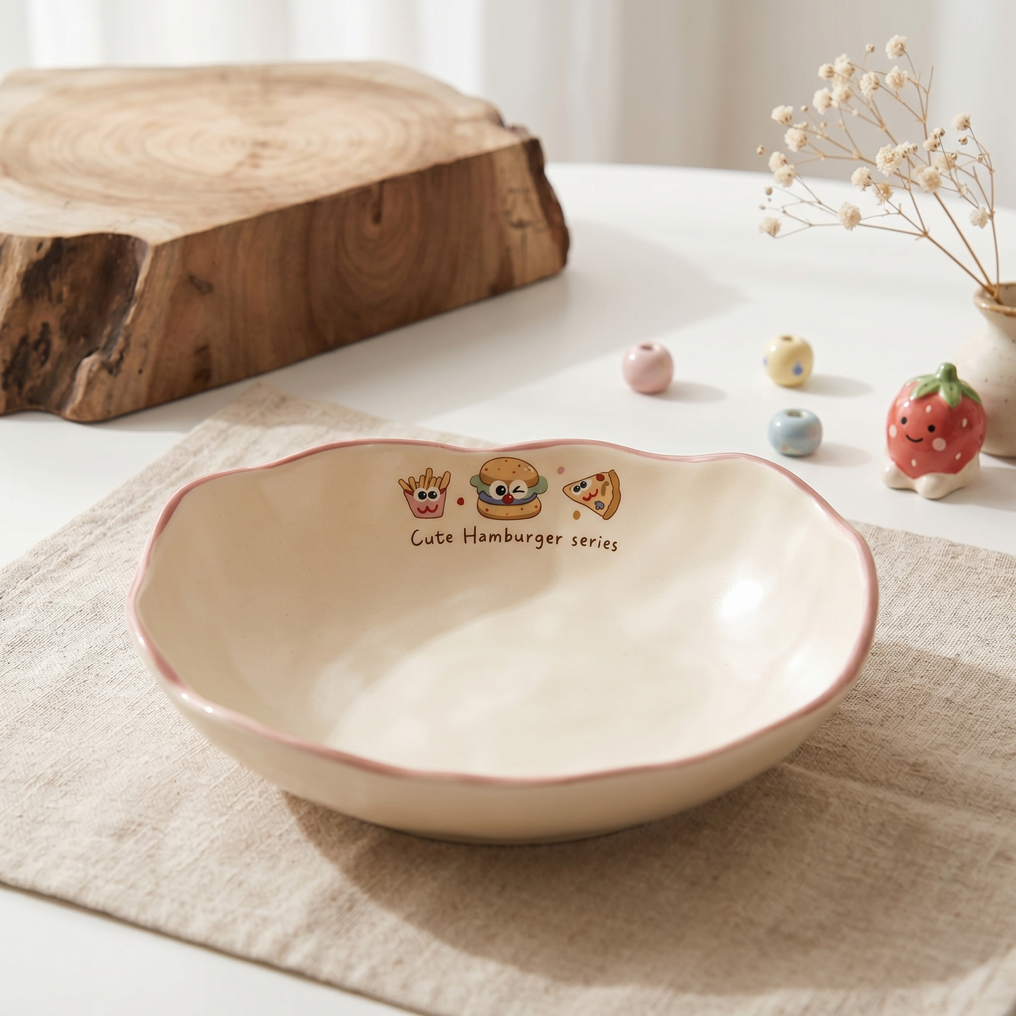 Happy Burger Illustrated Ceramic Oval Bowl · 8"