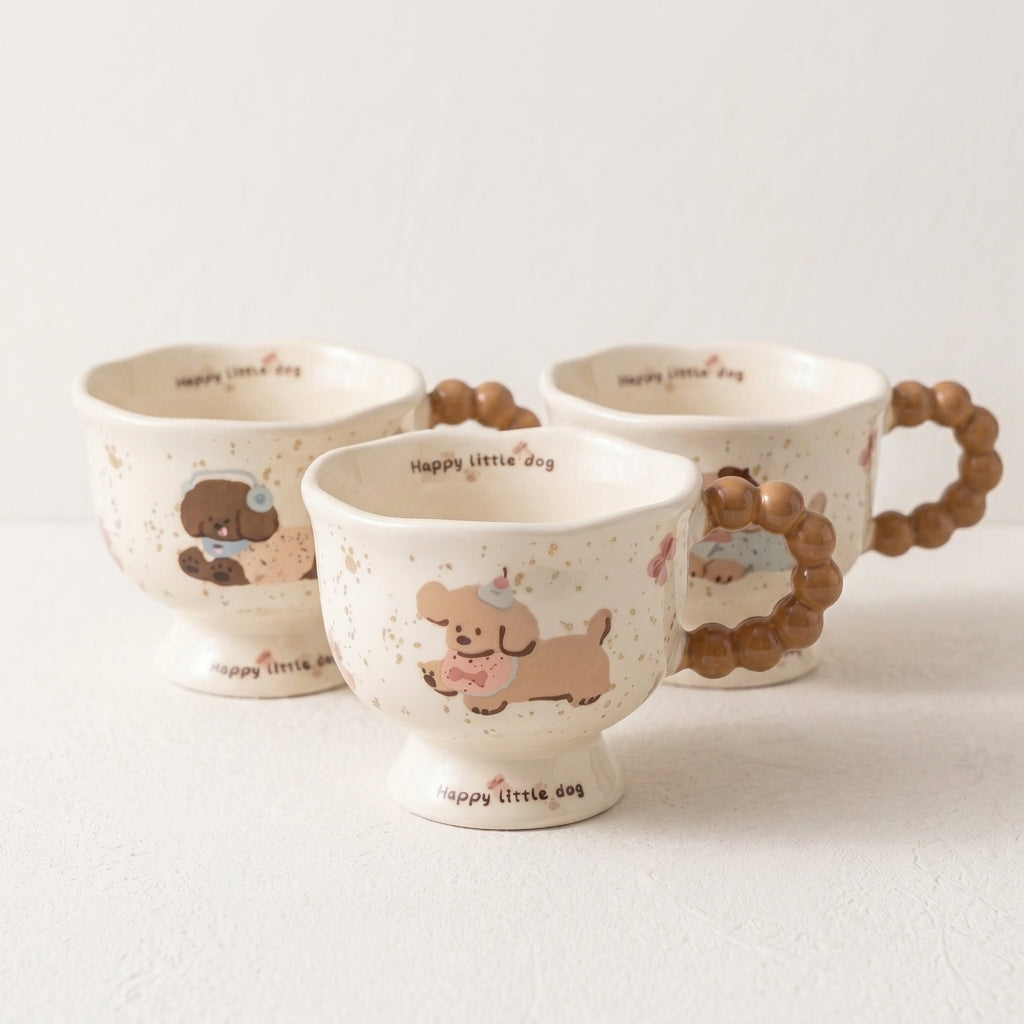 Happy Puppy Ceramic Mug 12 oz Butter Yellow Sky Blue Pink - MoriMori Home