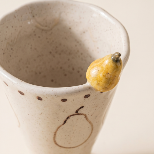Illustrated Fruit Pedestal Ceramic Cup Pear detail - MoriMori Home