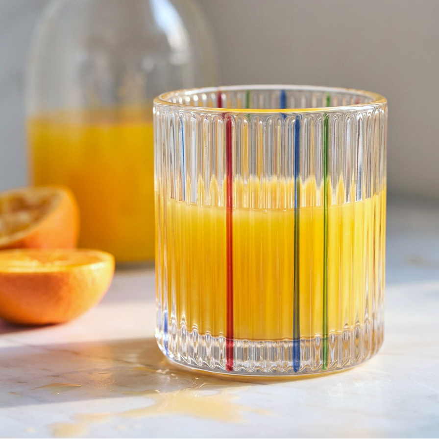 Striped Hand-Painted Whiskey Glass 10oz classic stripe pattern - MoriMori Home