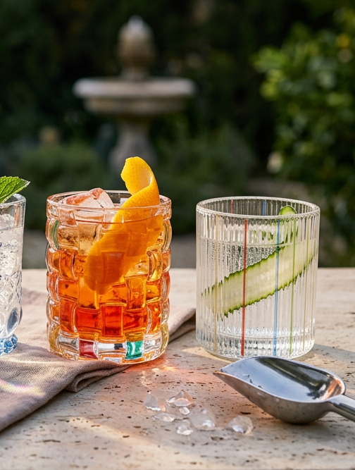 Striped Hand-Painted Whiskey Glass
