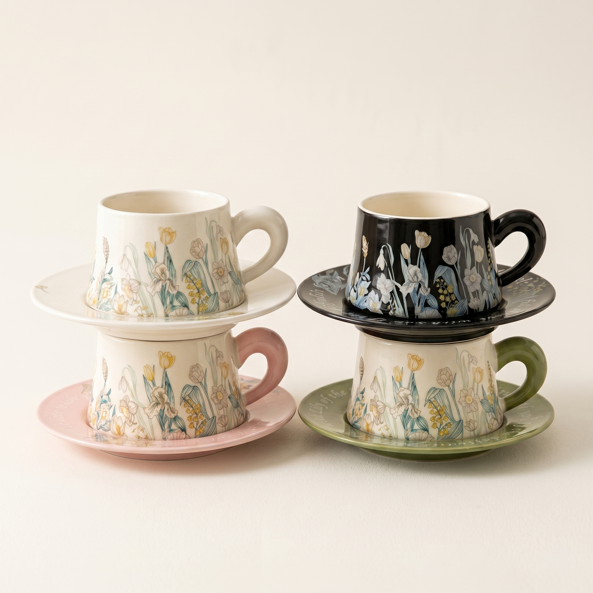 Lily of the Valley Ceramic Coffee Cup Gift Box 9.5oz oil-painting illustration - MoriMori Home